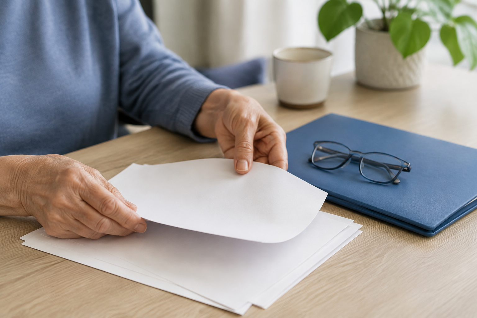 Organização de documentos sobre uma mesa