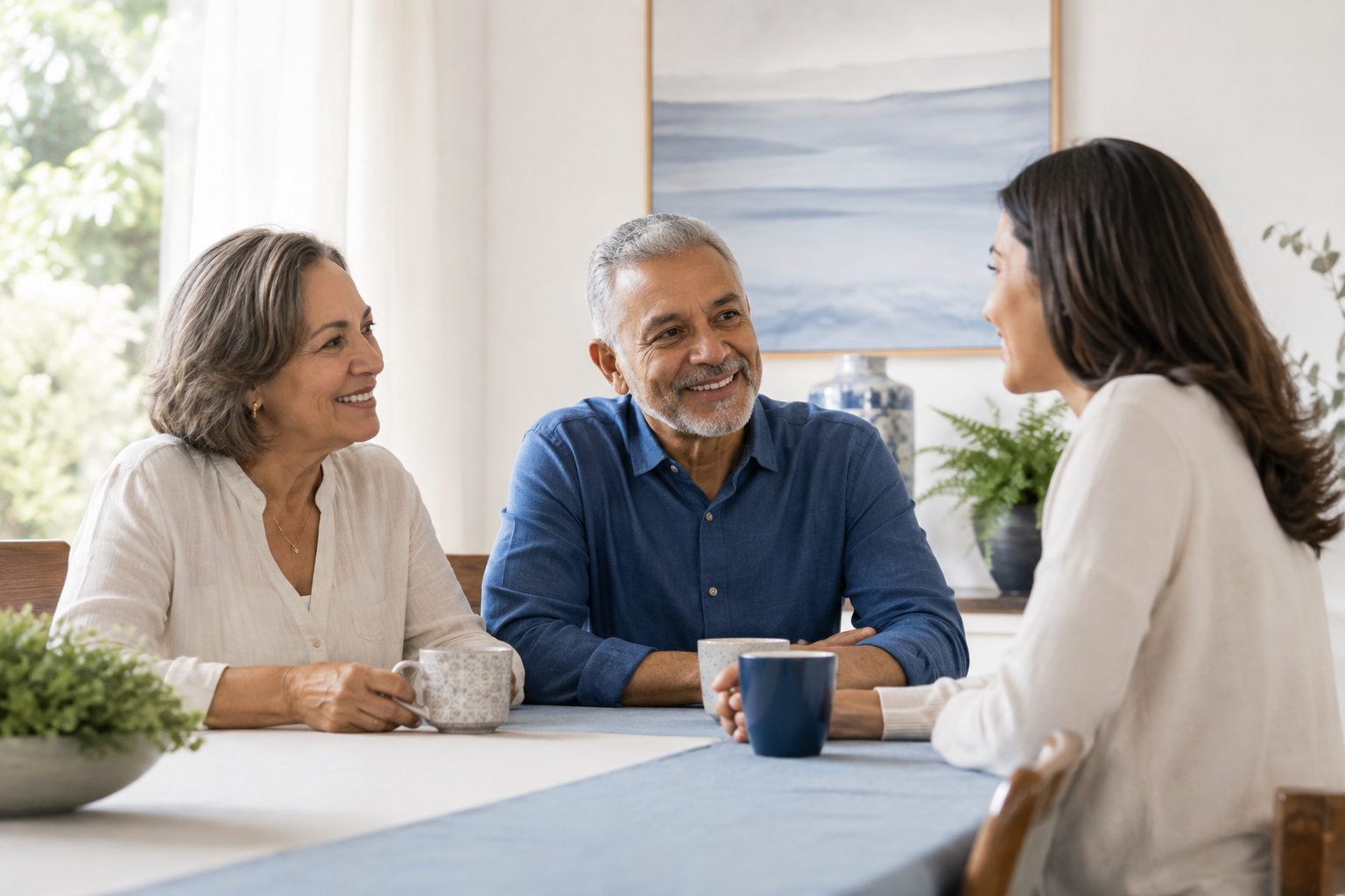 Família conversando em casa